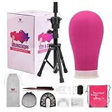 23 Inch Canvas Wig Head,Wig Stand Tripod with Head,Mannequin Head with Stand for Wigs Making Display with T Pins Set Bristle Brush(Rosy)