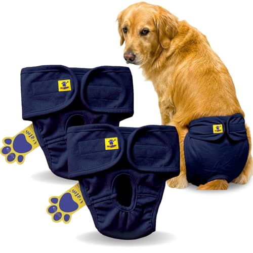 Image of A+a Pets' MAA' Cotton Dog Underwear Diaper Combo - Stretchable, Comfortable, Washable & Reusable (XL, Navy Set)