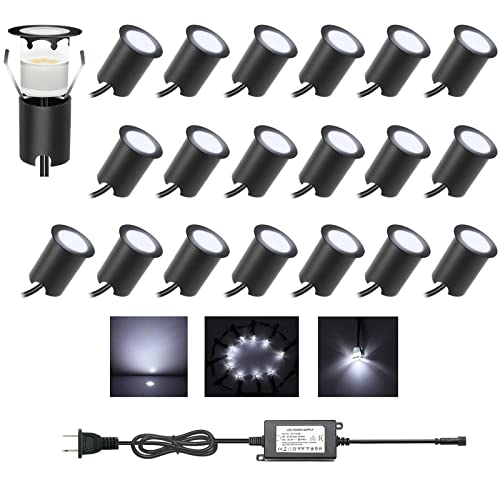 YZGWZLD Recessed LED Deck Lights Kits with Protecting Shell,20Pack ?1.18 IP67 Waterproof 12V Low Voltage Embedded Step Stair Cool White Outdoor Landscape LED Lighting for Yard,Garden,Floor,Entryways