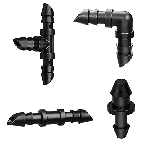 JAYEE Irrigation Fittings Kit for 1/4" Tubing 110 Piece Set - 50 Couplings,30 Tees, 20 Elbows, 10 End Plugs - Barbed Connectors for Drip or Sprinkler Systems Cover