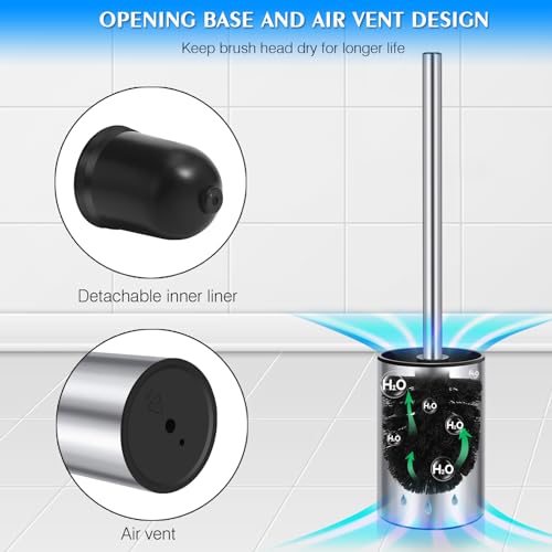Image of QL Toilet Brush and Holder,Stainless Steel Toilet Brush,Quick Drying Bathroom Toilet Bowl Scrubber Brush for Home and Commercial Use (Silver)