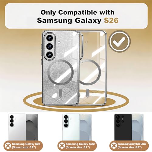 Image of Misscase for Samsung Galaxy S26 Case Compatible with MagSafe,Built-in Camera Lens Protector Full Protection Soft TPU Anti-Scratch Anti-Fingerprint Magnetic Glitter Slim Case Cover Silver