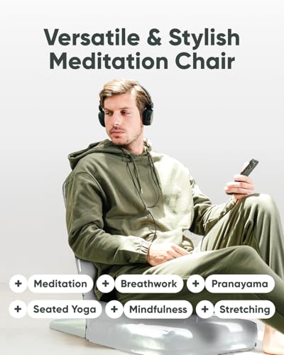 Image of Mindful Modern Folding Pro Meditation Chair - Adjustable Meditation Seat with Back Support and Half Moon Buckwheat Meditation Cushion - Comfortable Mindfulness Living Room Floor Chair
