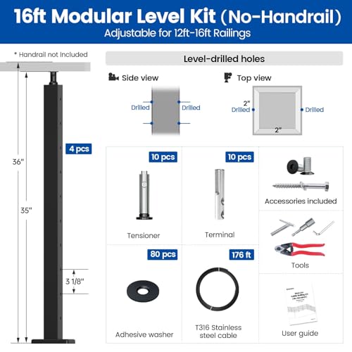 Sistema de barandilla de cable para cubiertas y terrazas con postes modulares negros 2