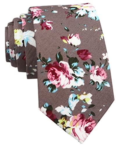 Image of Elfeves Men's Skinny Solid Color Tie Causal Cotton Linen Narrow Slim cut Necktie