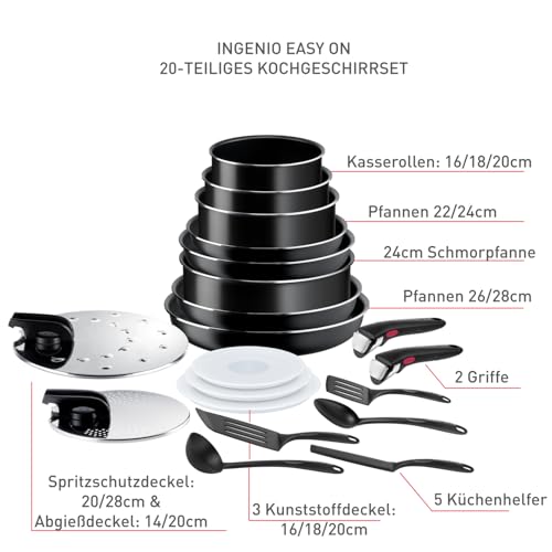 Tefal Ingenio Easy On 20-teiliges Topf und Pfannenset abnehmbarer Griff, stapelbar, platzsparend… – Ansicht 2