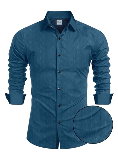 Image of Tailored Fit Men's Embossed Cotton Fabric with Long Sleeves Premium Casual Shirt for Men