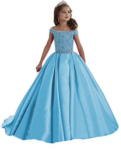 Girls Off Shoulder Pageant Dress Long Princess Graduation Party Ball Gowns with Pockets PA0293