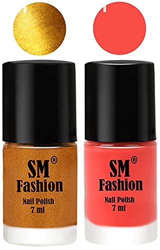 Image of Long Lasting Nail Polish | Nail Paint Combo 7 ml Each) - Set of 2 Golden-Coral