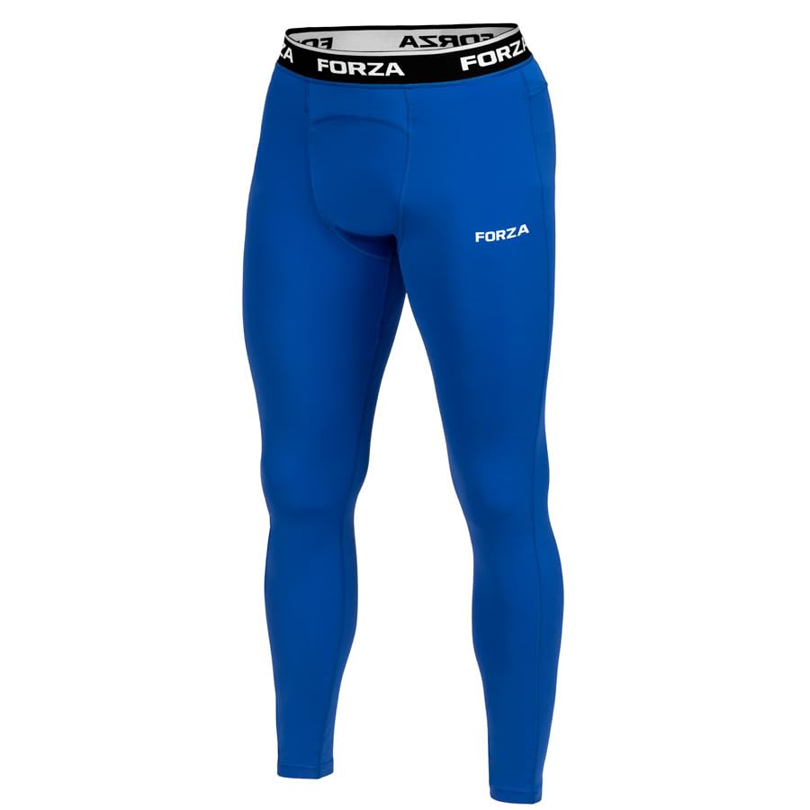 FORZA Mallas de compresión para hombre, con absorción de sudor, elástico en 4 direcciones y ajuste de segunda piel, azul real, XS
