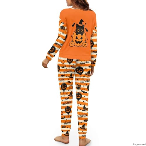 Image of Women's 2 Piece Printed Pajama Set Long Sleeve Sleepwear Set with Long Pants Casual Lounge Sets with Pocket