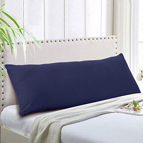 Image of Cotton Luxurious Striped 2 Piece Sateen Pillow Cover Set- Full Body Pillow Cover -21 Inch X 55 Inch-Dark Blue
