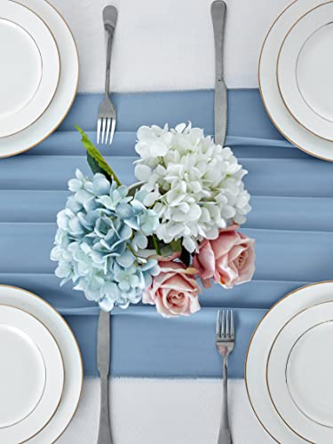 Beddeb 10 Pack Dusty Blue Table Runner 10Ft Sheer Chiffon Table Runner 29X120 Inches Romantic Tulle Table Runner For Wedding Decor Birthday Party Bridal Baby Shower Table Decoration #TOP2