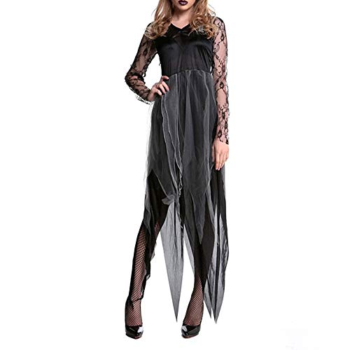 willkey Deguisement Halloween Femmes Costume Cimetière Mariée Cosplay Corpse Vampires Dames Sexy Robes en Dentelle Noire Fancy Dress Party (L)