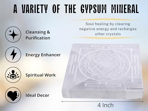 Image of Selenite Plate with Shree Yantra - Premium Selenite Charging Plate