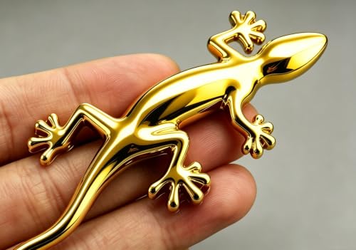 Image of 2PCS 3D Gecko Emblem Car Sticker Metal Chrome Silver Spider Badges Sticker for Universal Car Vehicle, Truck, Motorcycle, RV, Scooter, SUV, Door, Window for Headphone Decorations (Yellow Gecko)