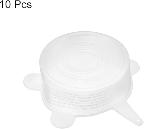 Miniatura 3 de uxcell Tapas elásticas de silicona, paquete de 10 tapas redondas de 2.56 pulgadas, tapas de silicona reutilizables para tazas, cuencos y fundas para