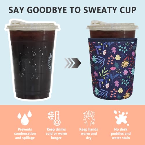 Image of 3 Pack Reusable Iced Coffee Sleeves - Xumbtvs Insulator Sleeve for Cold Beverages, Neoprene Coffee Cup Holder (Flower)