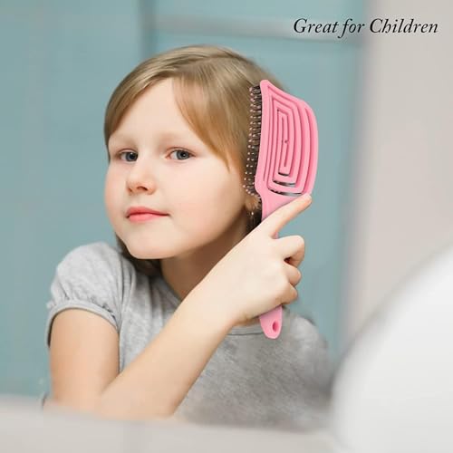 Image of Curved Vented Hair Brush for Fast Blow Drying, Professional Detangling Styling Brush for Wet & Dry Curly, Thick, Straight Hair for Women & Men (pink)