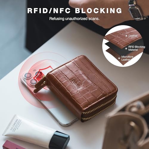 Small Wallet Women, Credit Card Holder for Women, Leather Slim Wallet, Mini Travel RFID Blocking Card Case Wallet, Cute Ladies Wallet Purse with Zipper Pocket4