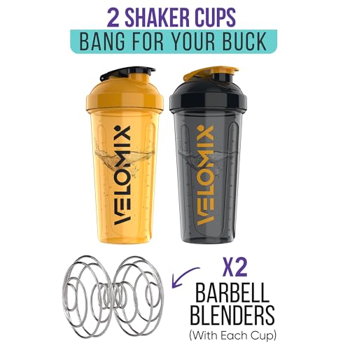 -2 Pack- 28 oz Protein Shaker Bottles for Protein Mixes - 2x Wire Whisk | Leak Proof Shaker Cups for Protein Shakes | Protein Shaker Bottle Pack (Golden Stone)