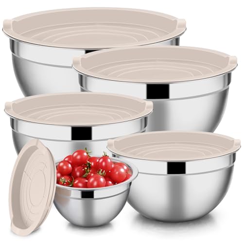 E-far Stainless Steel Mixing Bowls with Lids, 5-Pack Metal N...