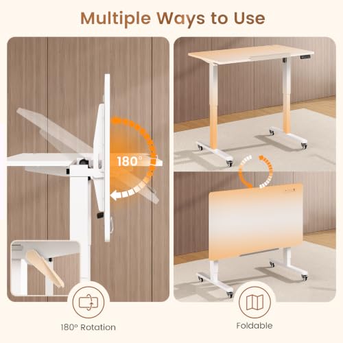 Image of SEDETA 31.5 Inches Foldable Electric Standing Desk, 180 Tiltable Mobile Rising Computer Desk Height Adjustable with Wheels for Drawing /Writing /Gaming /Study /Home Office /Small Space, White