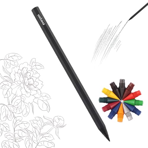 everpen Forever Pencil Metal Alloy Writing Instrument With 12 Colored Refill Tips No Sharpening Required Pencils for Drawing Sketching and Writing (Black)