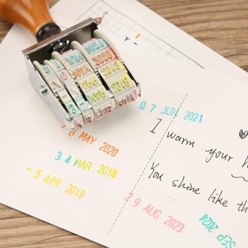 12-Year Date Wooden Roller Date Stamp, Vintage Adjustable Wheel Stamp for Journaling & Scrapbooking Supplies, Retro Font DIY Stamper for Art Crafts, Card Making & Office Use, 2022-2033