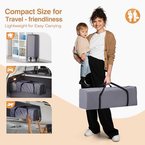 Image of JOYMOR Pack and Play with Changing Table, 5-in-1 Portable Baby Bedside Bassinet with Storage, Travel Crib with Carry Bag, Compact Fold (Gray)