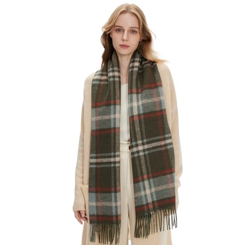 zero season Wool Plaid Scarf for Women & Men Warm Winter Shawl Blanket Wrap Soft Large Checkered Scarves for Cold Weather Cozy Oversized Fashion Accessory Army Green