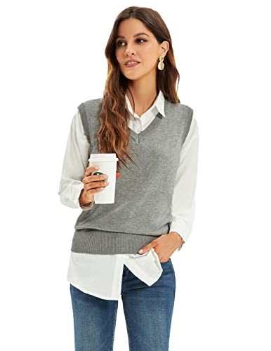 Grace Karin Pure Grey Sweater Vest V-Neck Sleeveless Pullover Sweater Vest 2Xl #TOP1