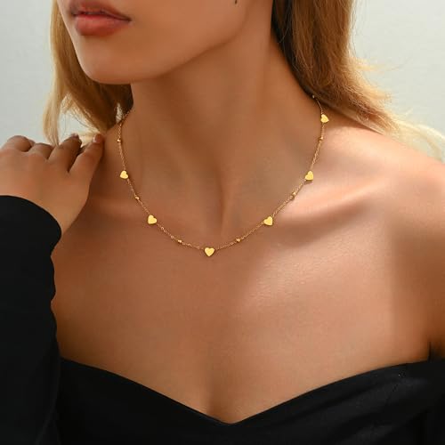 Gold Chain Necklace for Women 18K Gold Plated Stainless Steel Necklace Dainty Star Cross Heart Choker Chains Simple Delicate Minimalist Trendy Jewelry4