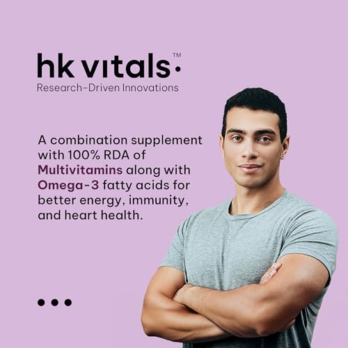 Image of hk vitals Multivitamin with Omega-3 Supplement (60 Capsules) | For Men and Women | 21 Vitamins & Minerals | 180mg EPA & 120mg DHA