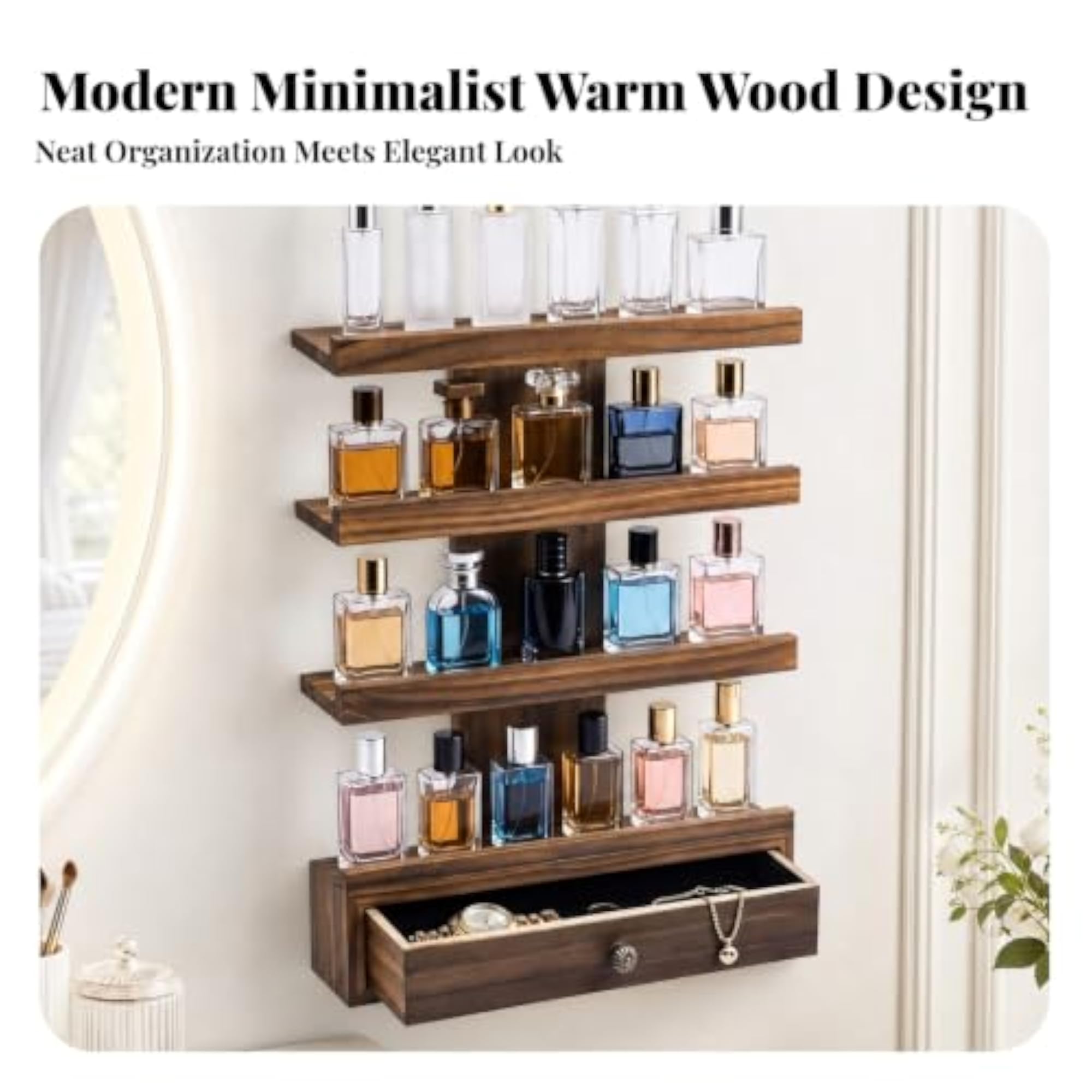 Solid-Wood Wall Organizer with Drawer for Perfume Display