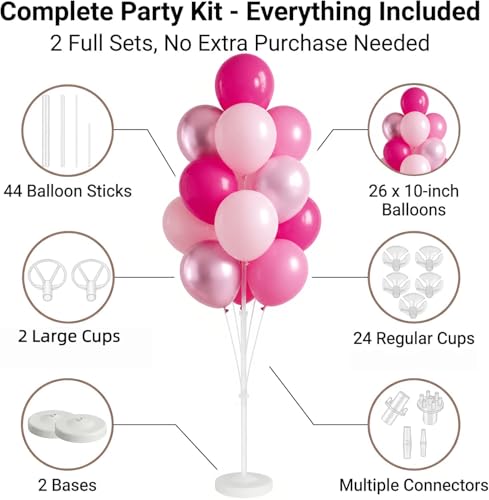 Image of Balloon Column Kit for Floor-Balloon Columns with Stand, Base and Pole,Balloon Tower Backdrop Decoration for Wedding, Baby Shower, Birthday Party, or Bachelorette Parties (Metallic Pink)