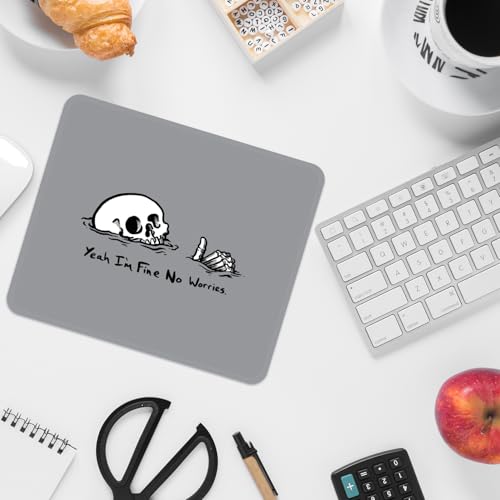 Image of FROGIGO Mouse Pad with Stitched Edges - Funny Skull Mousepad for Women, 9.25 x 7.75 inch Washable Square Desk Pad, Non-Slip Rubber Base, Office Home Laptop Accessories - No Worries Skull