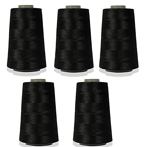 Image of Ace International Exports 3000M Overlock Polyester Yarn Spool Cone Sewing Thread Set Box (Black) -Pack of 10 Spools