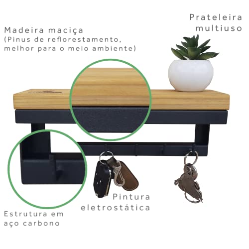 Porta Chaves Strassis Design SD-5006 Metal e Madeira Cor: Preto