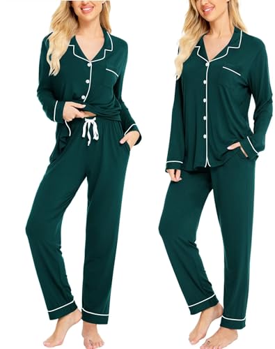 Image of SWOMOG Womens Pajamas Set Long Sleeve Sleepwear Button Down Nightwear Soft Cotton Pj Lounge Sets