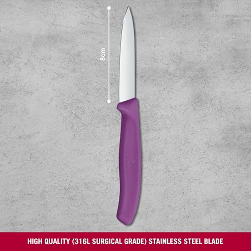 Image of Victorinox Swiss Made Stainless Steel Swiss Classic Paring Knife, Straight Edge, Kitchen Tool, Kitchen Item, 8 cm, Purple, 6.7605.C1