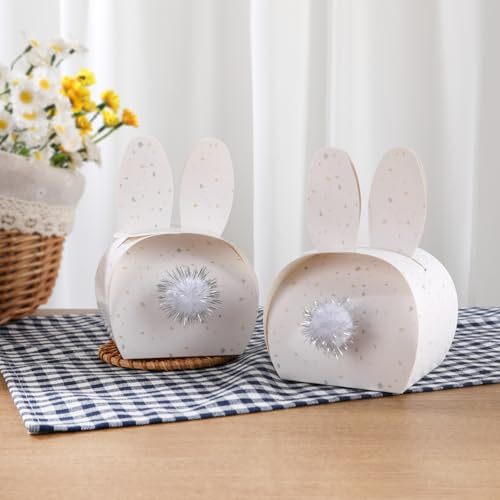 20 Dekorative Osternester zum Befüllen, Weiße Hasen Partytüten mit Pompons, Geschenkboxen für Ostern