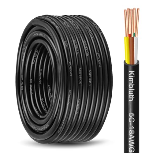Kimbluth 18/5 Solid Sprinkler Wire 50FT 18 Gauge 5 Conductor Irrigation Wire with UV Resistant PVC Jacket for Underground Irrigation System, Field Central Control System