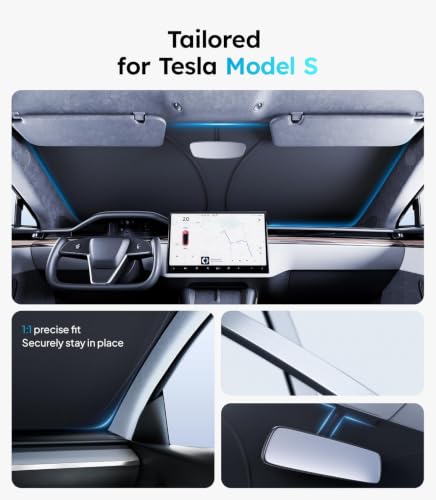 Image of Wigoo for Tesla Model S Windshield Sunshade, Keeps Cool, OEM Design
