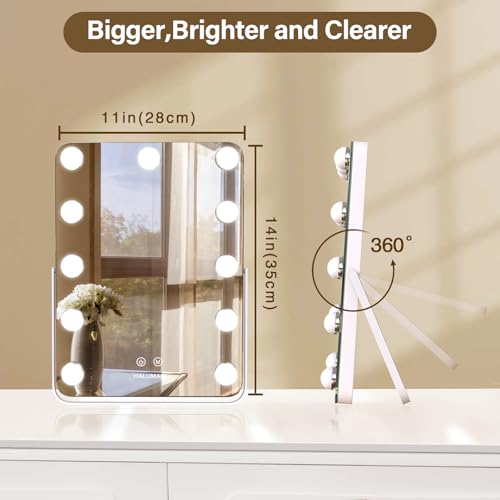 Espejo de maquillaje rectangular halumao con luces recargable miniatura 5