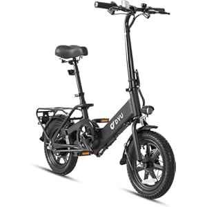 DYU Opvouwbare Elektrische Fiets, 14″ Draagbare E-Bike met Trapondersteuning, 36V 7,5 Ah Batterij, Bagagedrager, Dubbele Schijfrem, Compact Draagbaar, Unisex Volwassen (C3-Zwart)