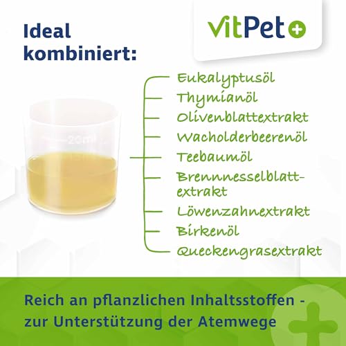VitPet+ PneumoAir – Inhalationslösung für Pferde – Bei Husten Pferd – Schleimlösend & beruhigend – Mit Eukalyptus & Thymian – Für alle Vernebler – 100 ml