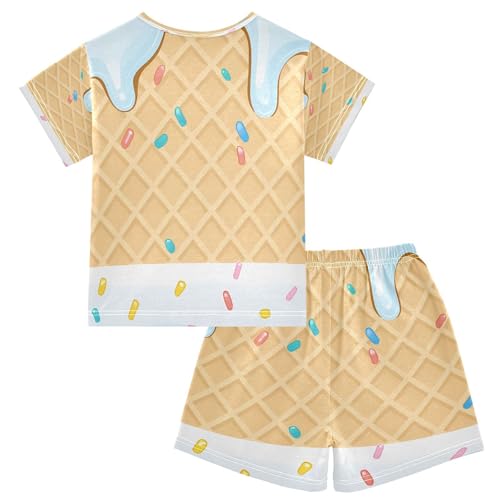 ALAZA Yellow Ice Cream Waffle Pajamas Short Sleeve 2 Piece Sleepwear Top and Bottom Pajama Set Unisex2