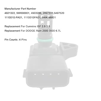 5WK96801 Map Air Intake Manifold Boost Pressure Sensor 2897333 Replacement for Ram Cummins 6.7L