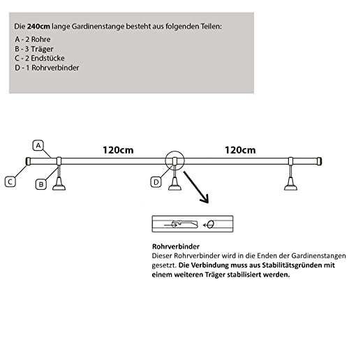 MDEKOR Gardinenstange Gold 19mm Einläufig mit Endkappe (Antik-Gold, 1-läufig, 240 cm)